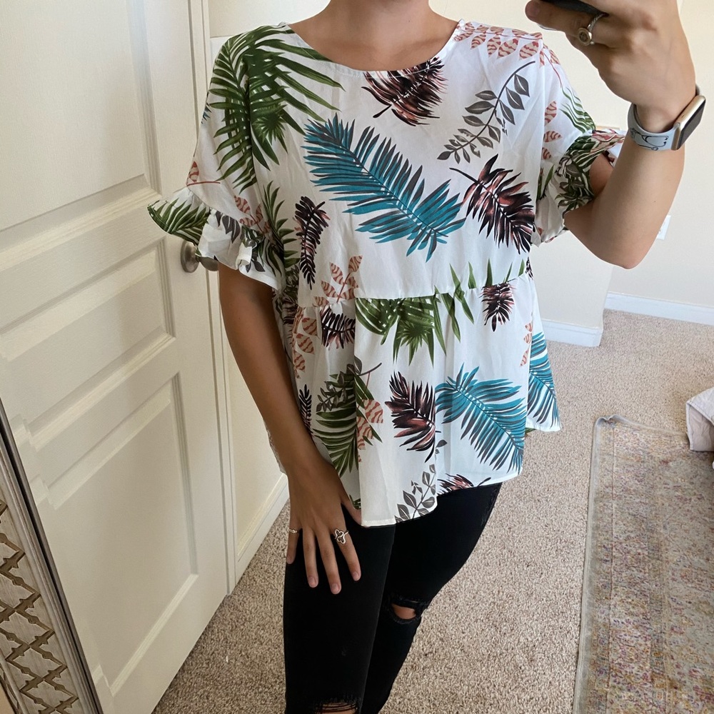 SHEIN Tropical Print Short Sleeve Shirt